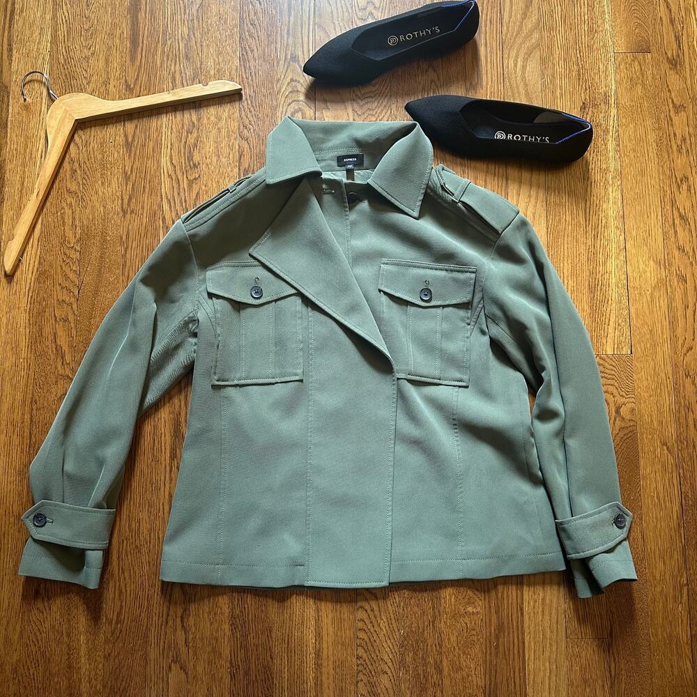 Express Olive Green Asymmetrical Front Utility Jacket